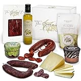 GOURMET BOX | Präsentkorb Spanische Spezialitäten – Tapas | Gourmet Geschenk | Geschenkkorb – Schinken & Salchichon & Chorizo | Spanische Delikatessen | Geschenk für Männer & Frauen | Fresskorb |